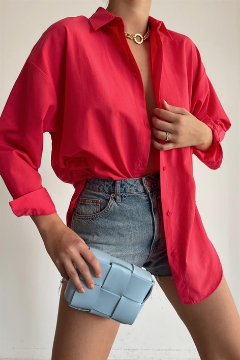 Yan Büzgülü Basic Gömlek Fuşya