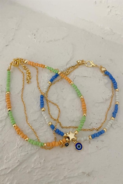 Nazar Boncuklu Yıldız Halhal Yeşil