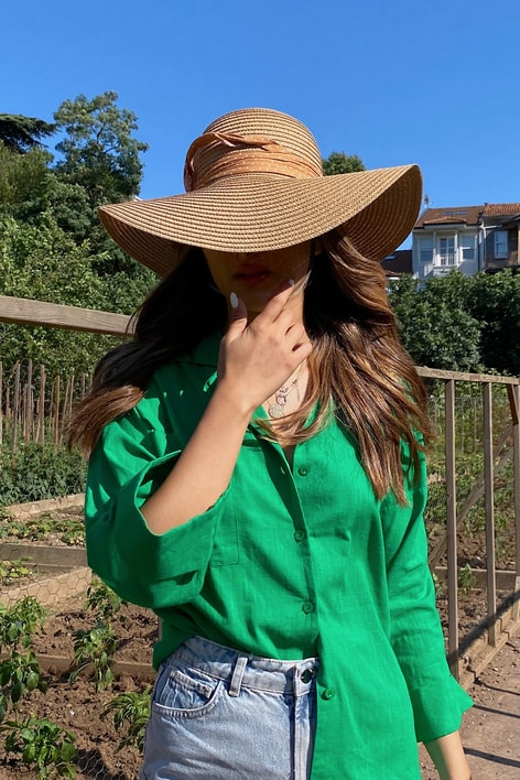 Fularlı Hasır Şapka Camel