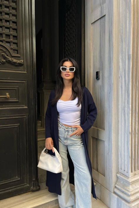 Çelik Örme Maxi Hırka Lacivert