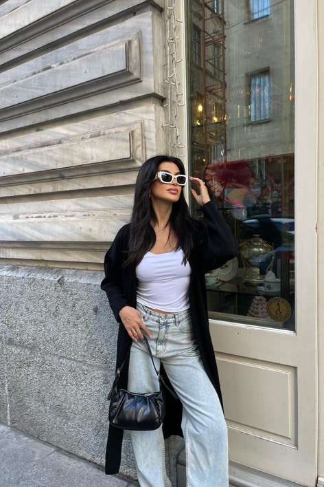 Çelik Örme Maxi Hırka Siyah