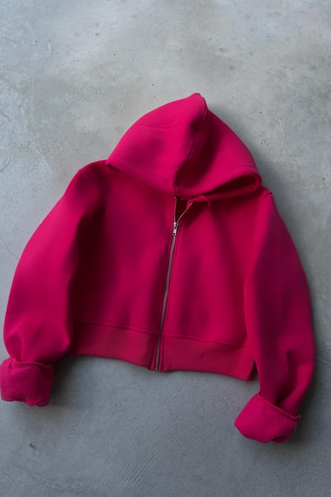 Fermuarlı Crop Hırka Fuşya