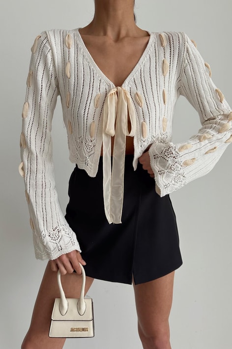 Kurdele Detay Merserize Hırka Ekru