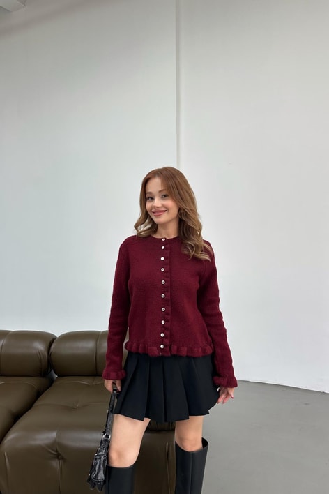 Mini Volanlı Hırka Bordo