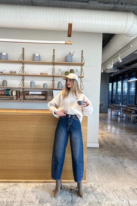 Acıd Wash Ballon Jean Mavi