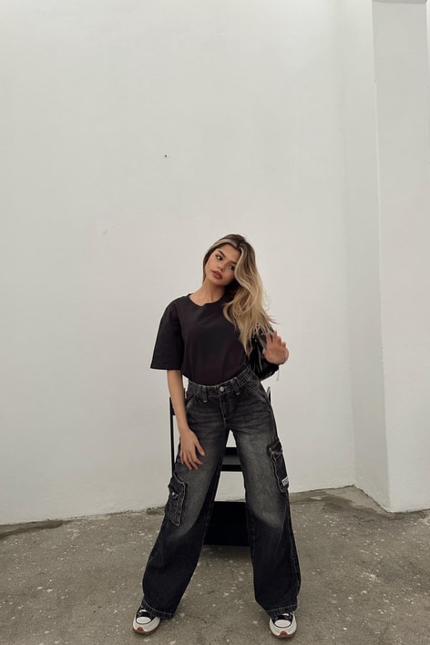 Elastik Bel Kargo Jean Füme