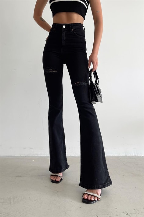 İspanyol Paça Distressed Jean Füme