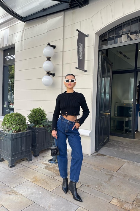 Paça Dikiş Detay Balon Jean Lacivert