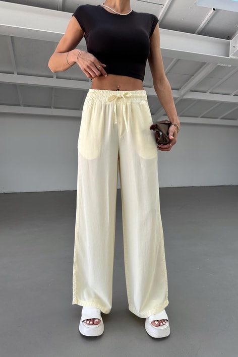 Wide Leg Tensel Kumaş Pantolon Sarı