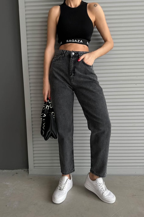Yıkamalı Boyfriend Jean Füme
