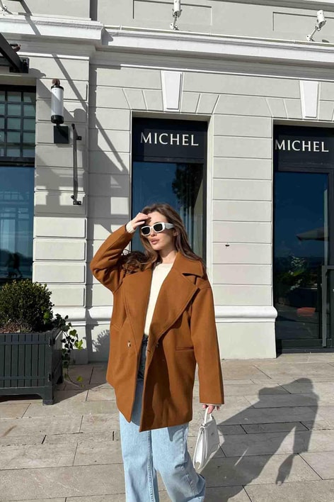 Oversıze Kaşe Kaban Kiremit