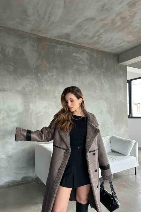 Snow Düğmeli Kaban Vizon