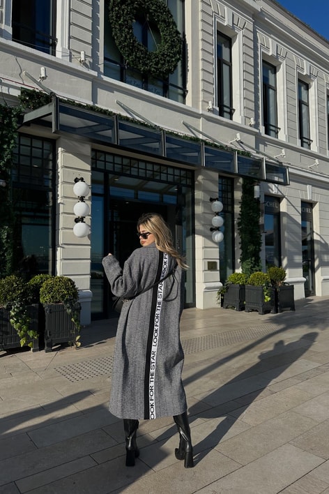 Zikzak Desen Oversize Kaban Antrasit