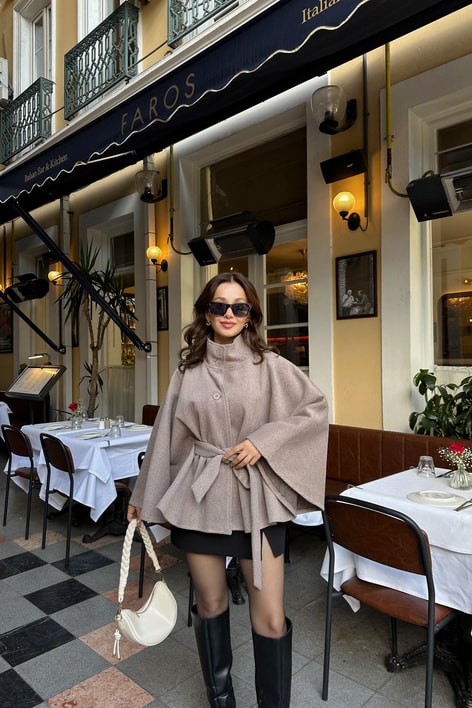 Zikzak Kuşaklı Panço Kahve