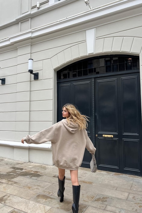 Kanguru Cep Kapüşonlu Hırka Vizon