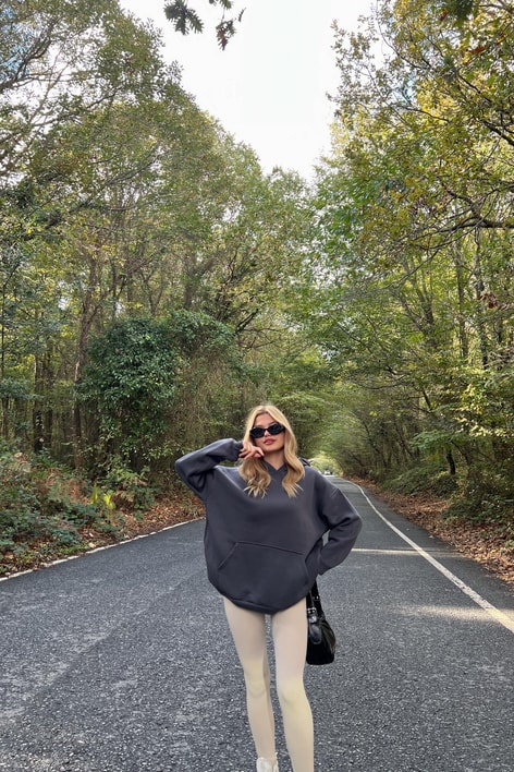 Kanguru Cepli Kapüşonlu Sweatshirt Antrasit