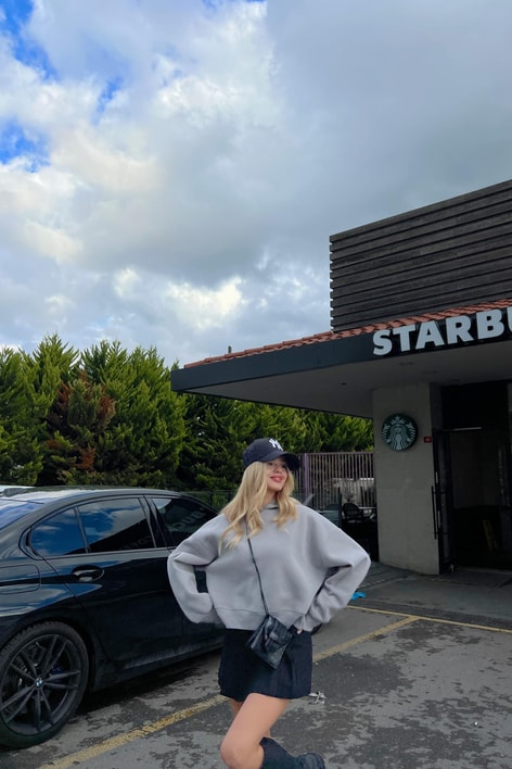 Kapüşonlu Crop Sweatshirt Füme