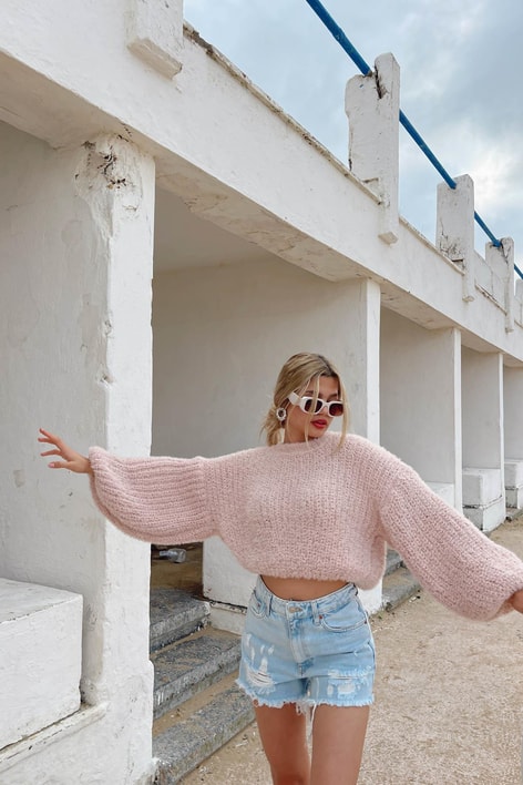 Balon Kol Kılçıl Kazak Pudra