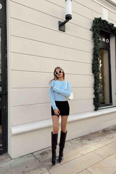 Bisiklet Yaka Yumoş Kazak Bebe Mavi