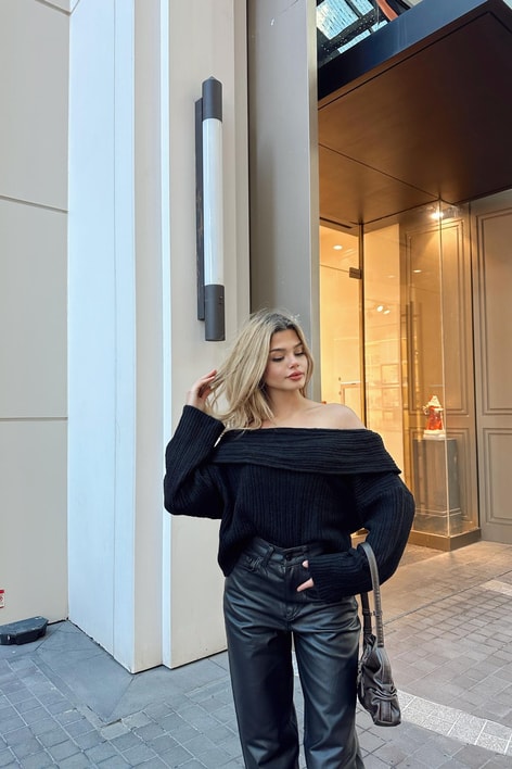 Degaje Yaka Fitilli Kazak Siyah