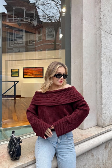 Madonna Yaka Fitilli Kazak Bordo