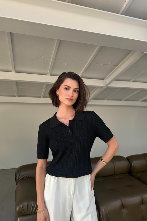 Merserize Kısa Kol Triko Siyah