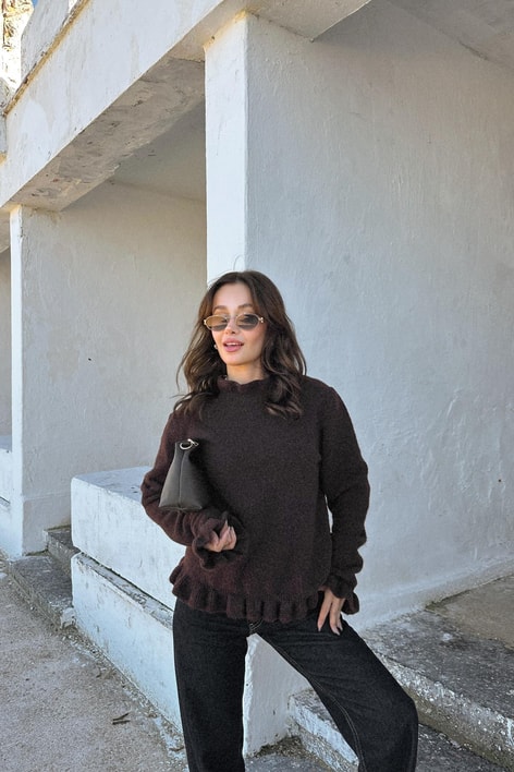 Mini Volanlı Triko Acı Kahve