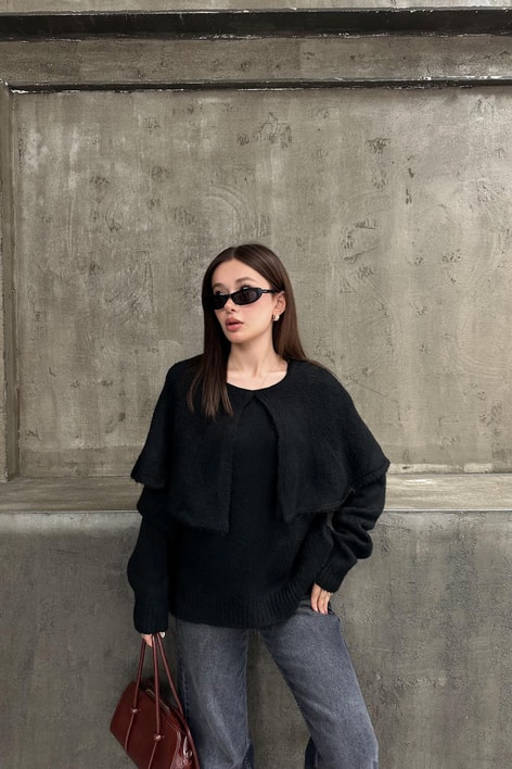 Pelerin Yaka Triko Siyah