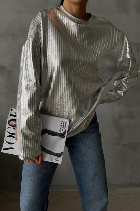 Yırtmaç Detay Metalik Kazak Gümüş