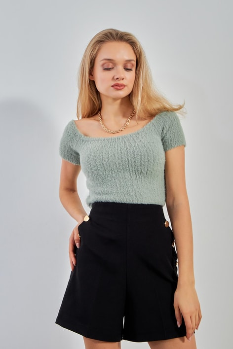 Yumoş Kısa Kollu Kazak Mint