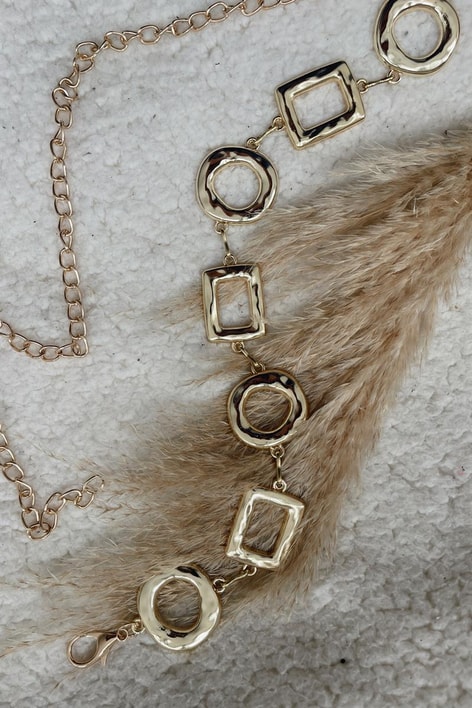Kare Yuvarlak Desen Chain Kemer Gold