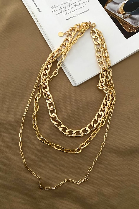 Üçlü Chain Kolye Gold