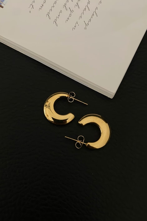 Moon Halka Çelik Küpe Gold