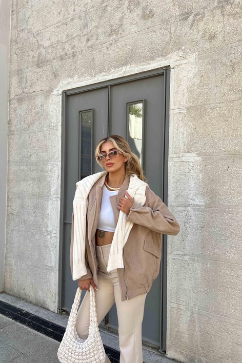 Beli Lastikli Kaşe mont Vizon