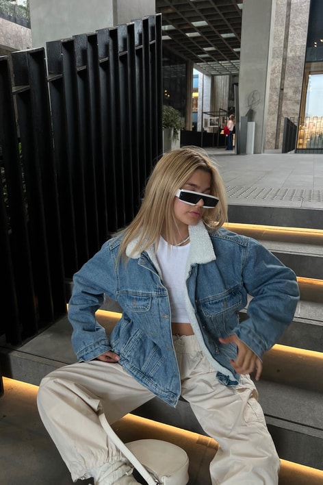 İçi Kürklü Kot Mont Mavi