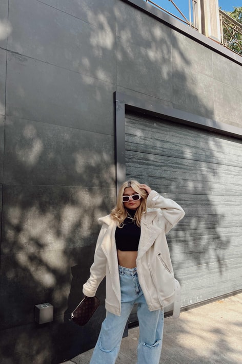 İçi Kürklü Süet Mont Krem