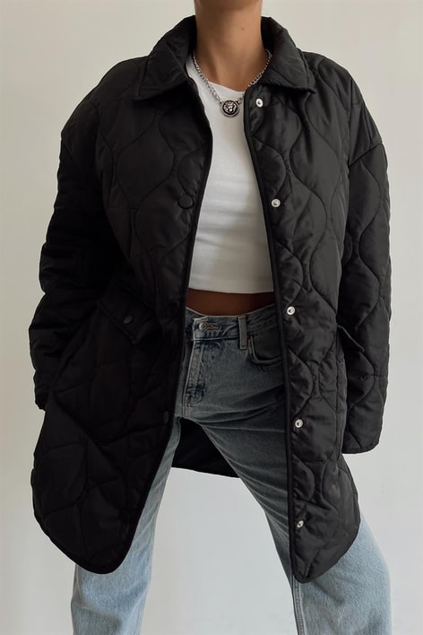 Kapitone Cep Detay Mont Siyah