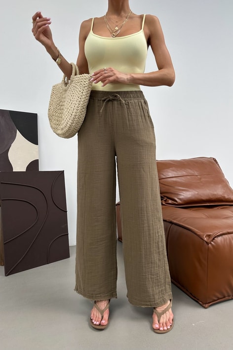 Palazzo Müslin Pantolon Haki Pantolon