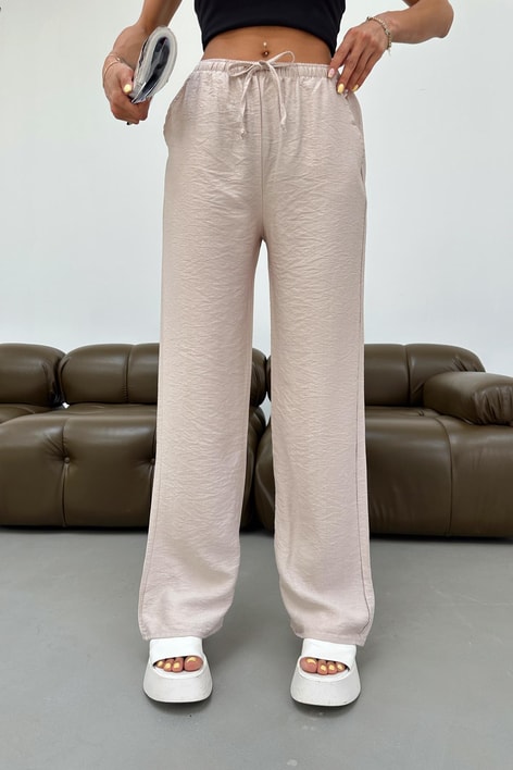 Bağcıklı Bol Pantolon Taş