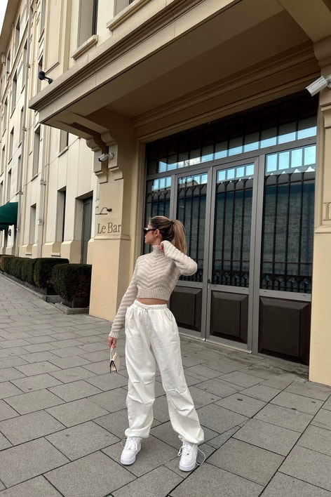 Basic Paraşüt Pantolon Krem