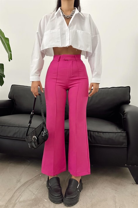 Bel Kapamalı Geniş Paça Pantolon Mor