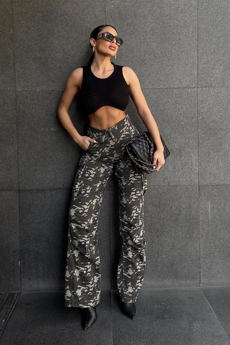 Bel Kaplama Kamuflaj Pantolon Haki