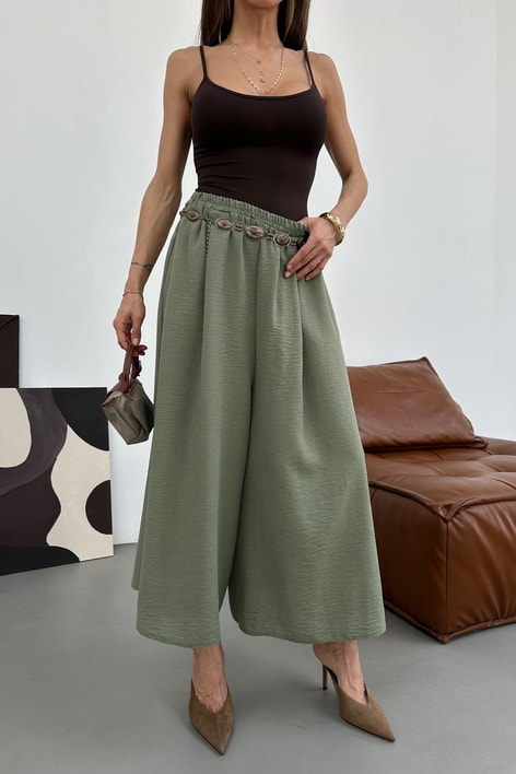 Beli Lastik Geniş Paça Pantolon Haki