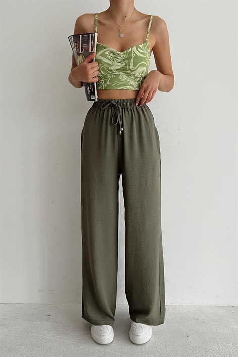 Bol Paça Tensel Pantolon Haki