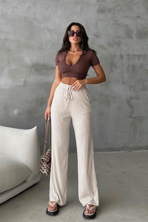 Cepli Krinkıl Pantolon Taş