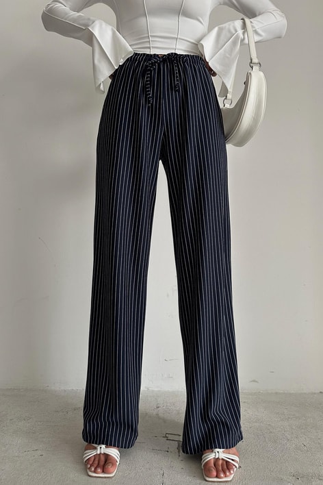 Çizgili Rahat Pantolon Lacivert