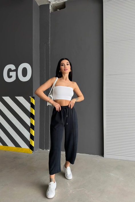 Dikiş Detay Şalvar Pantolon Gri