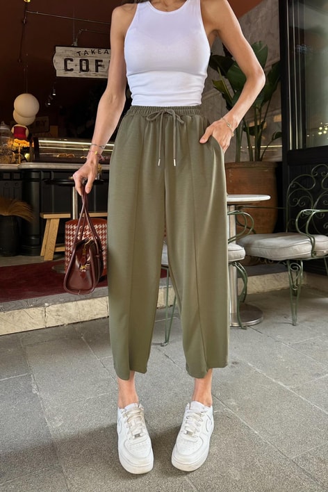 Dikiş Detay Şalvar Pantolon Haki