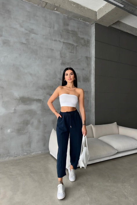 Dikiş Detay Şalvar Pantolon Lacivert