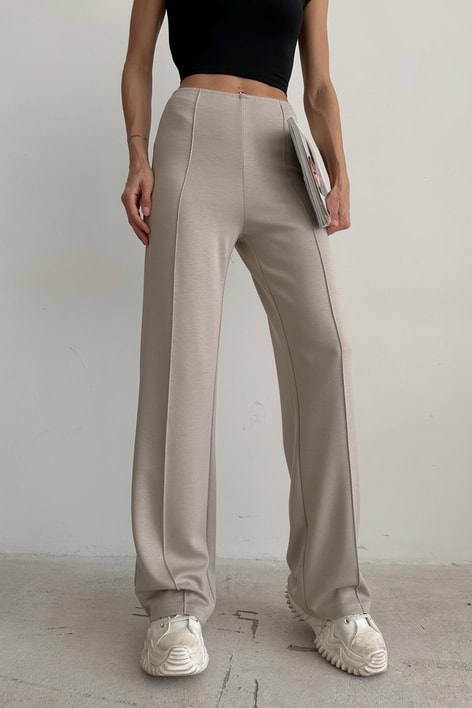 Dikiş Detay Scuba Palazzo Pantolon Bej